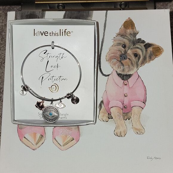 Love This Life Two Tone Evil Eye & Lotus Flower Bracelet New - Picture 1 of 5